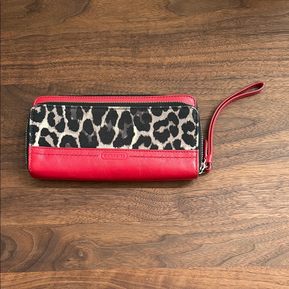 Coach Red and Animal Print Wristlet